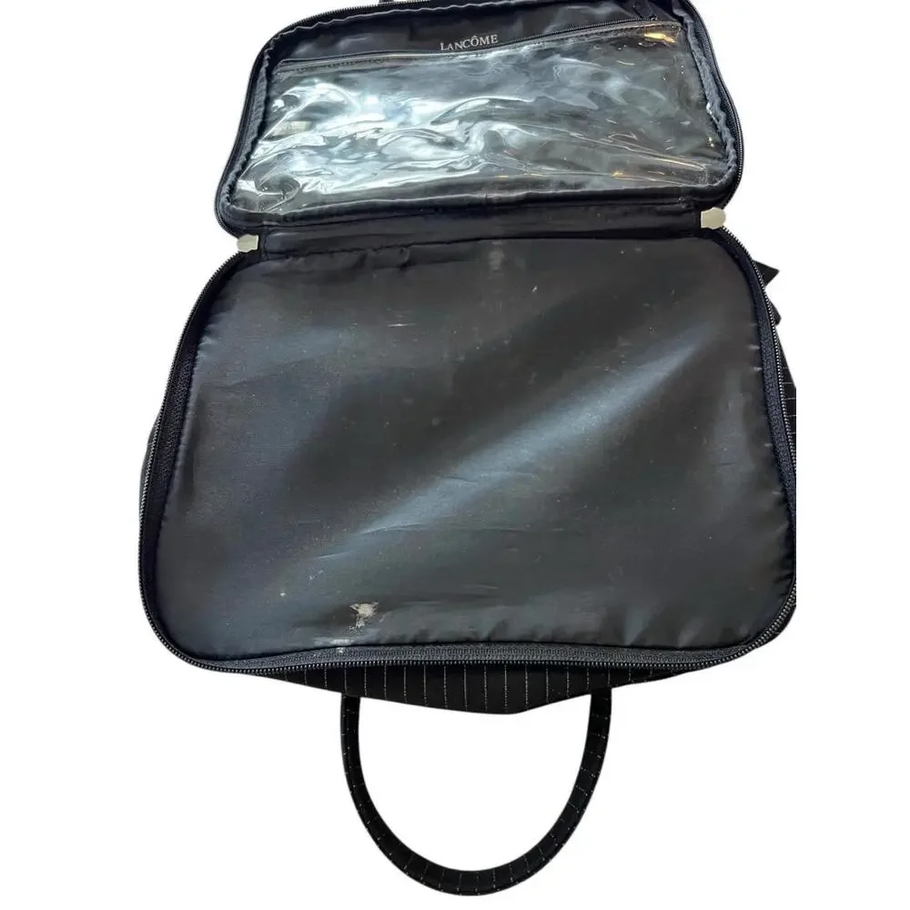 Lancôme Black Pinstripe Train Case Travel Makeup Bag 12x9 Cosmetic Organizer‎